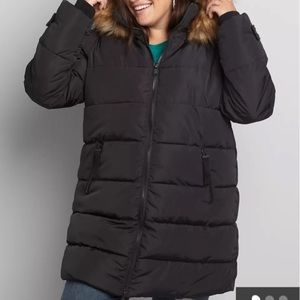 Faux-Fur Trim Hooded Puffer Coat